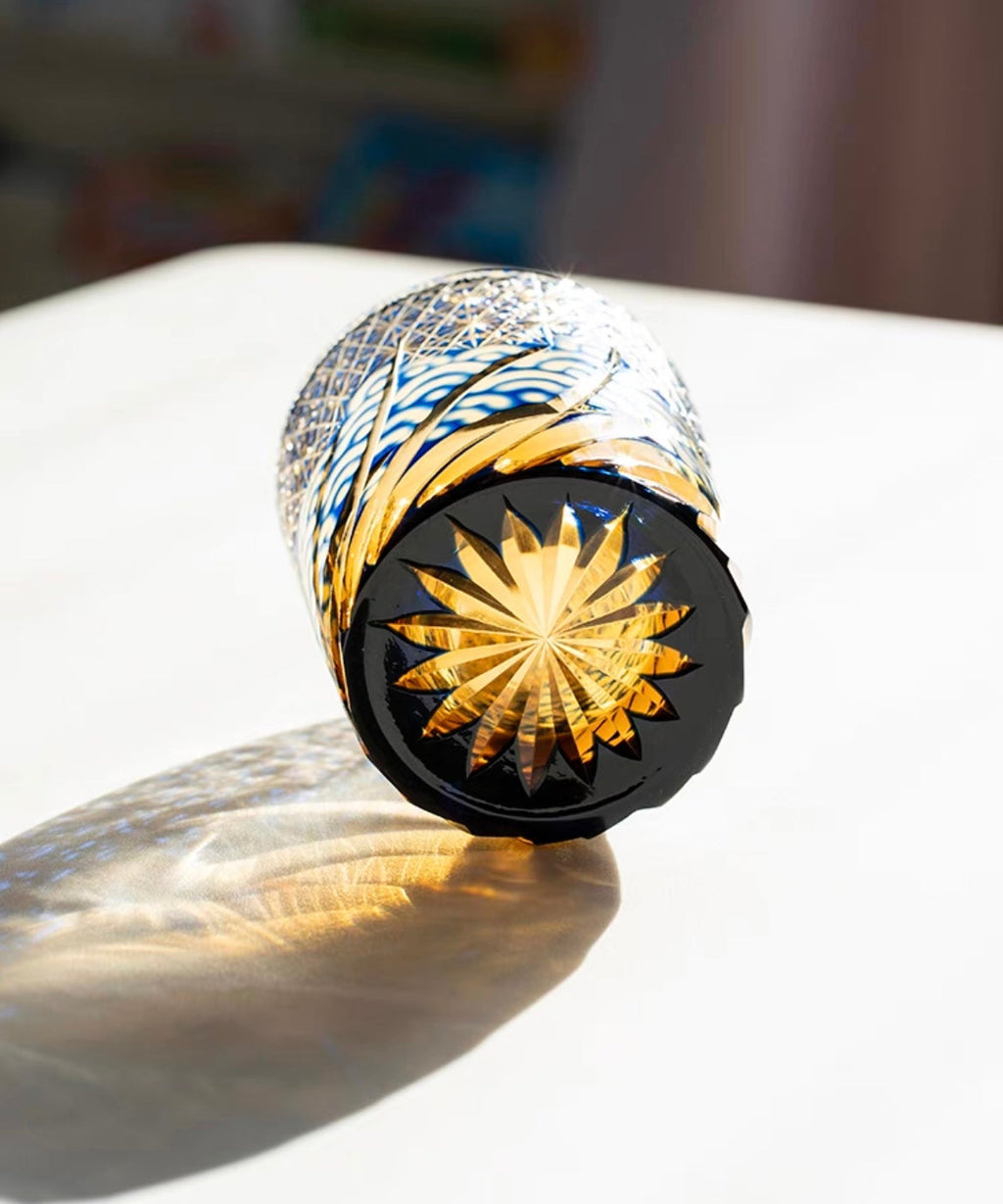 Edo Kiriko Hand-Carved Wave Pattern Whiskey Glass