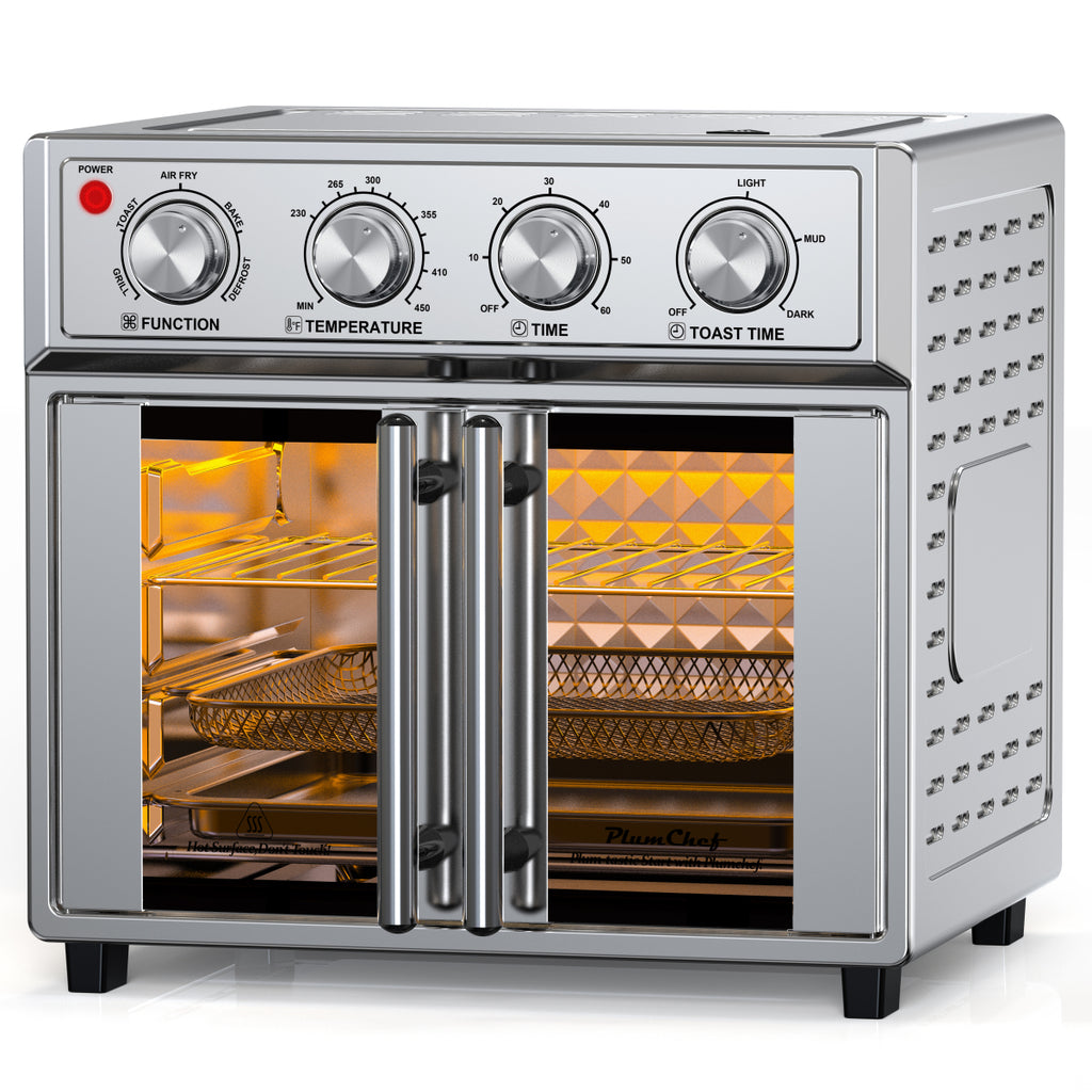 PlumChef 26QT XL French Double Door Air Fryer Convection Oven 1700W 7 Presets 7-in-1 Stainless Steel