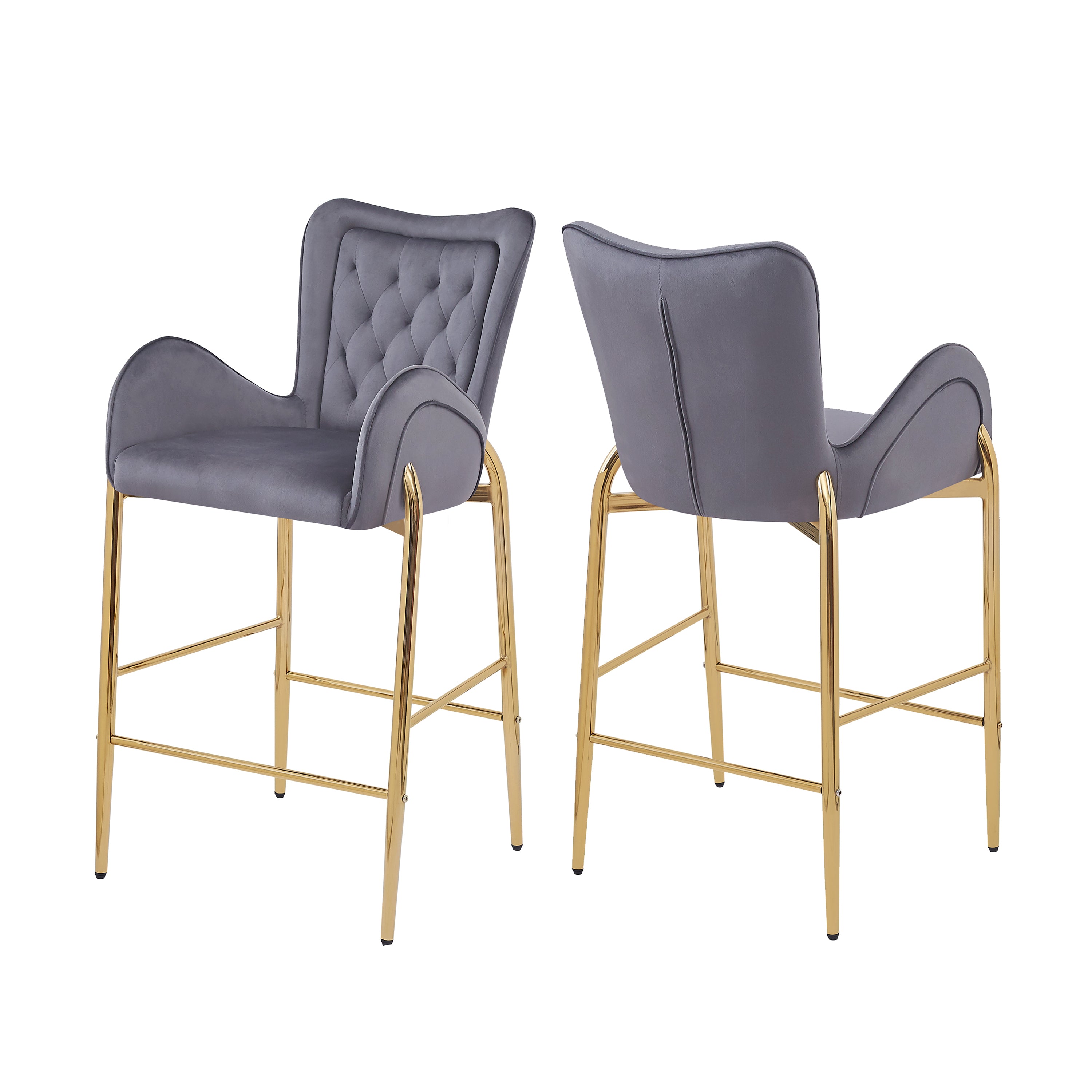 28.7‘’ Velvet Fabric Counter Height Bar Stools Set of 2 with Golden Legs and Footrests