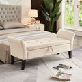 Velvet Storage Bench with Curved Arms in Beige