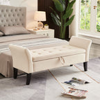 Velvet Storage Bench with Curved Arms in Beige
