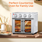 PlumChef 26QT XL French Double Door Air Fryer Convection Oven 1700W 7 Presets 7-in-1 Stainless Steel