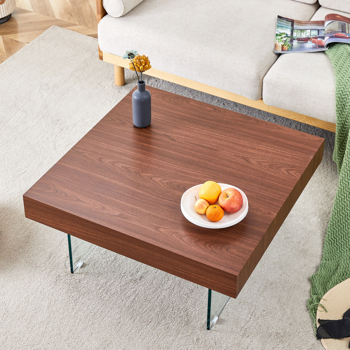 Walnut Colored Square MDF Coffee Table