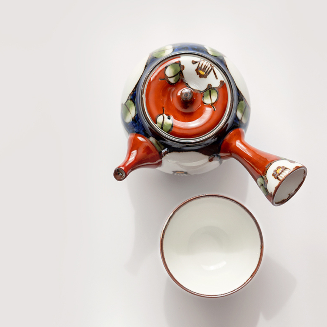 Arita-yaki Hand-Painted Vintage Camellia Teapot Set