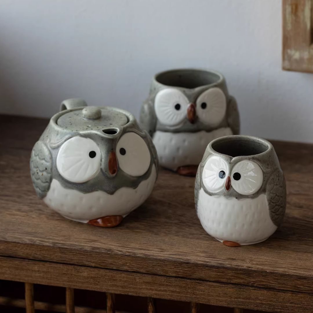 Mino Ware Owl Tea Set
