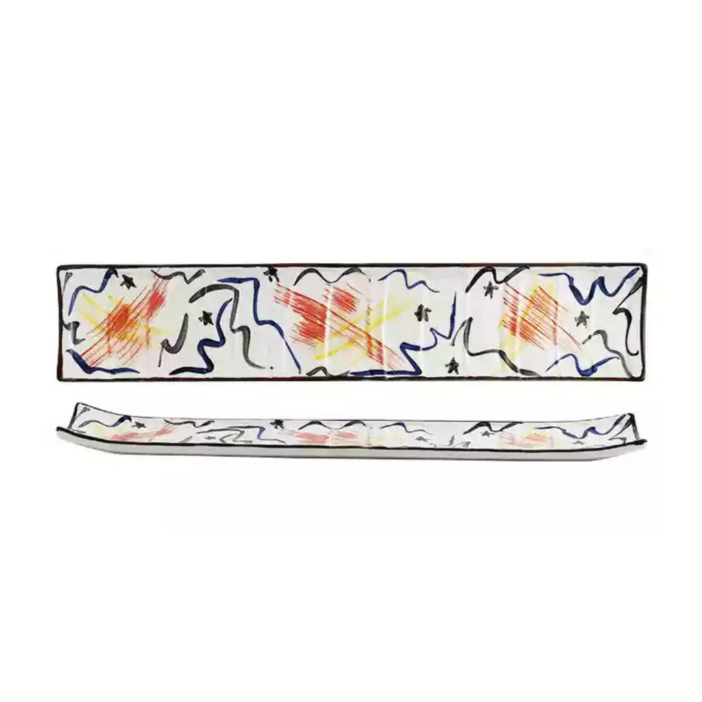 Fukutora Ware Hand-Painted Checkered Long Sushi Plate