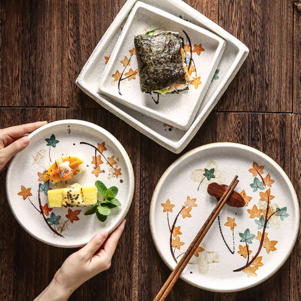 Fukutora Ware Hand-Painted Maple Leaf Plate