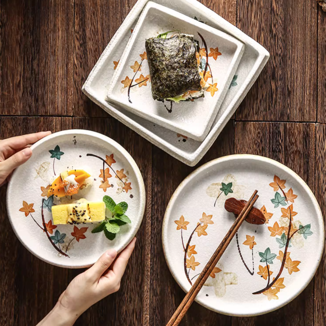 Fukutora Ware Hand-Painted Maple Leaf Plate