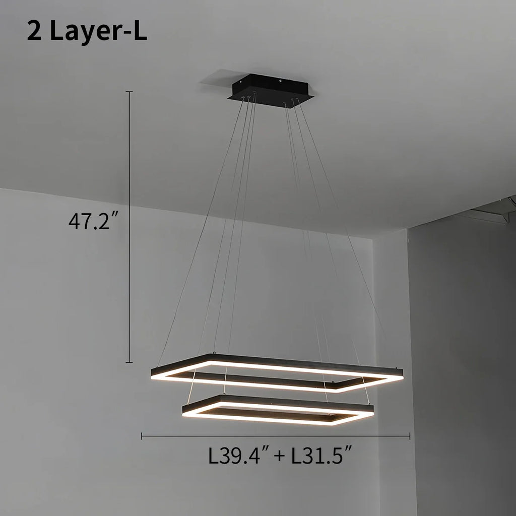 Modern Black Tiered Rectangular Chandelier