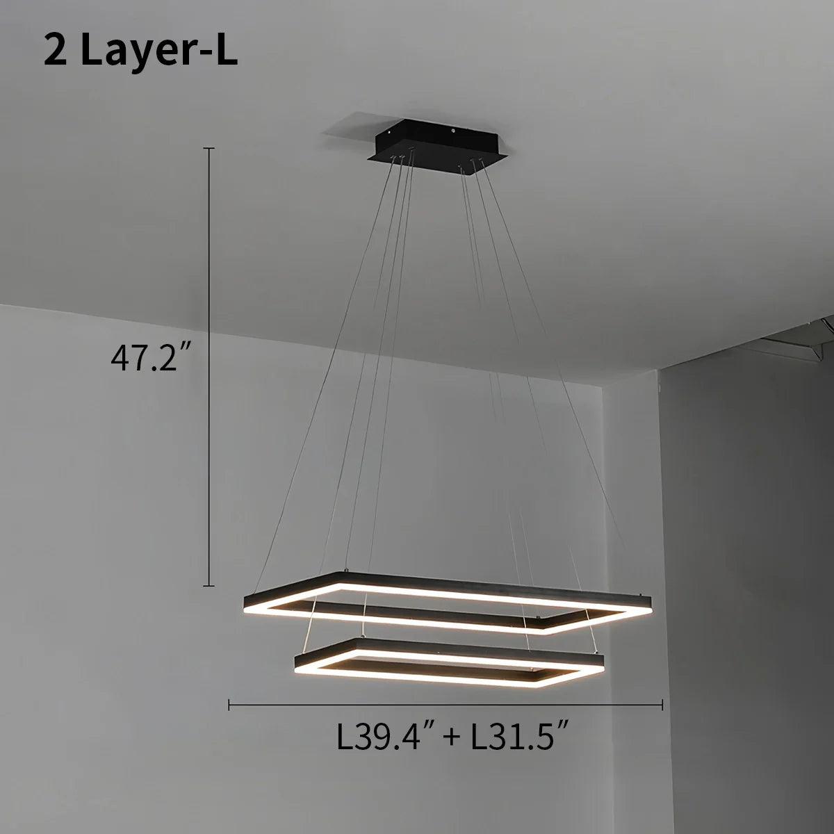 Modern Black Tiered Rectangular Chandelier