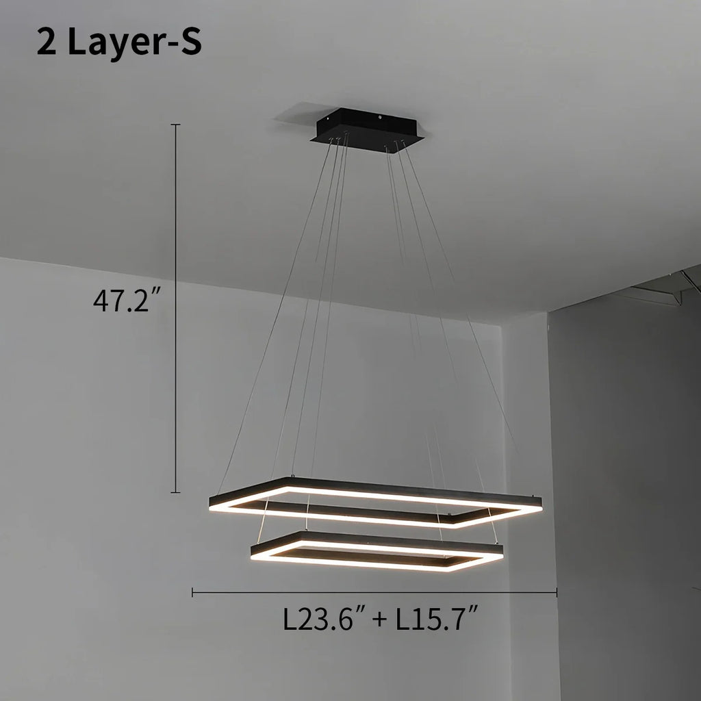 Modern Black Tiered Rectangular Chandelier