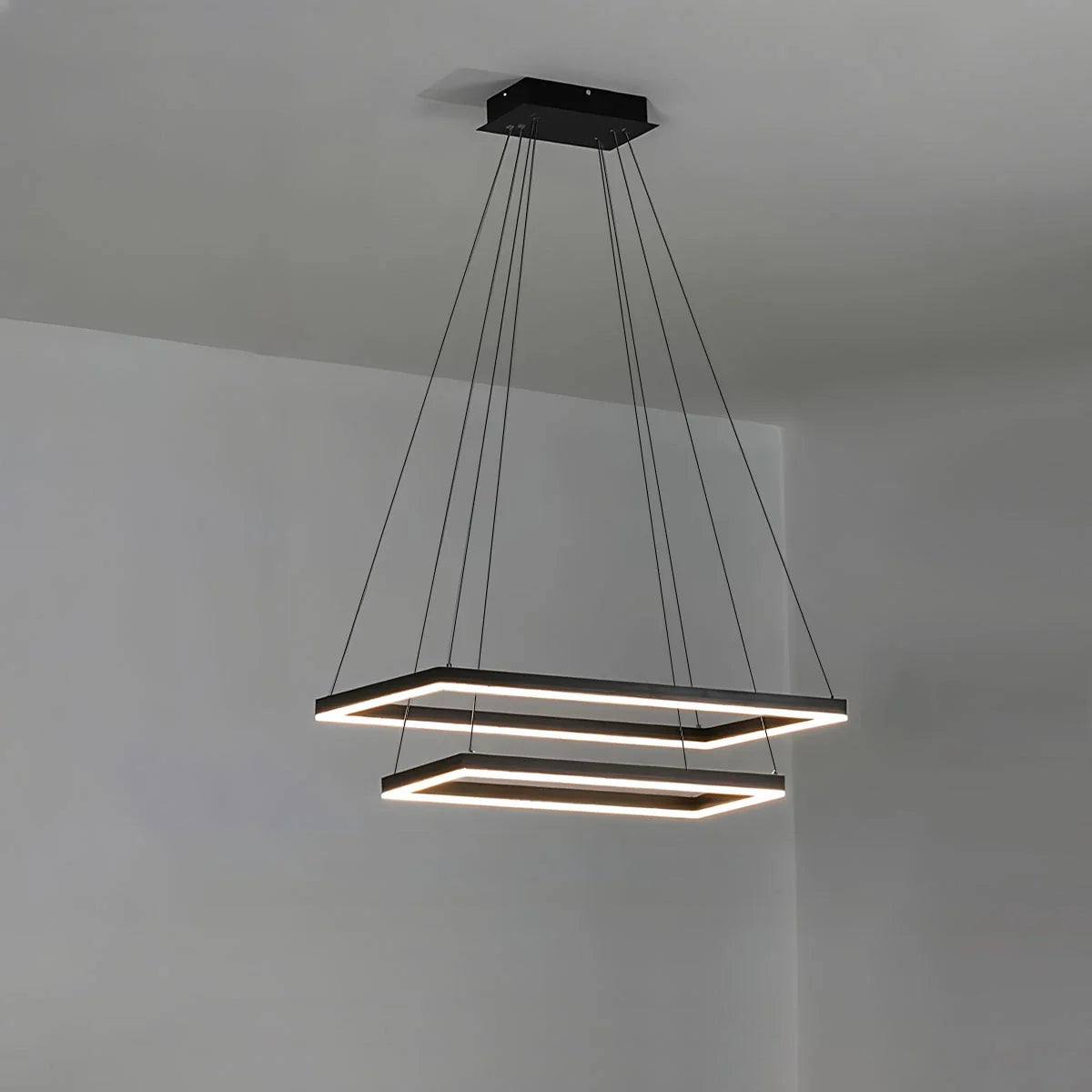 Modern Black Tiered Rectangular Chandelier