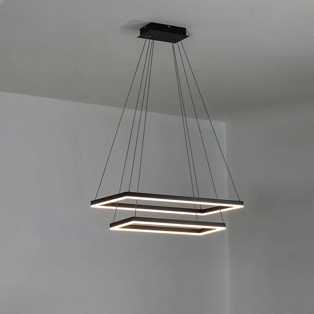 Modern Black Tiered Rectangular Chandelier