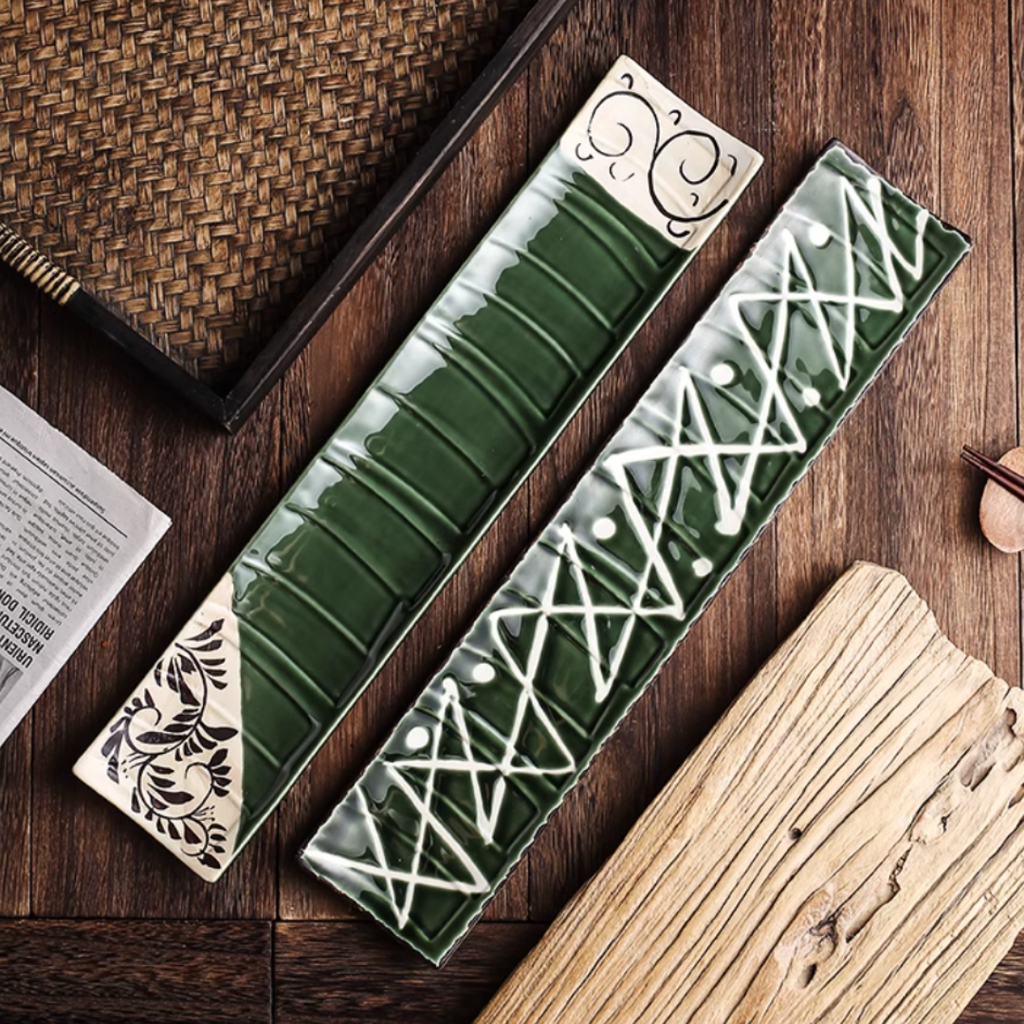 Fukutora Ware Hand-Painted Checkered Long Sushi Plate