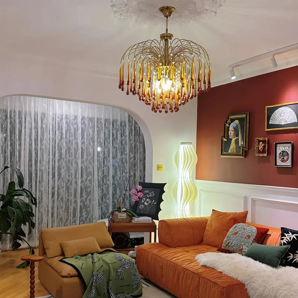 French Retro Water Drop Glass Chandelier