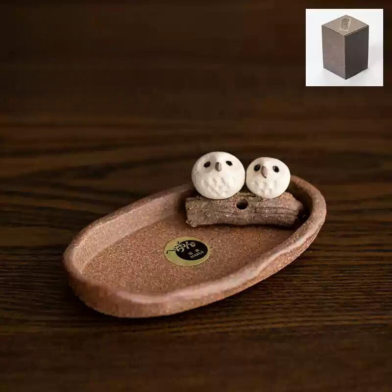 Shigaraki Ware Handmade Rustic Ceramic Owl Incense Holder