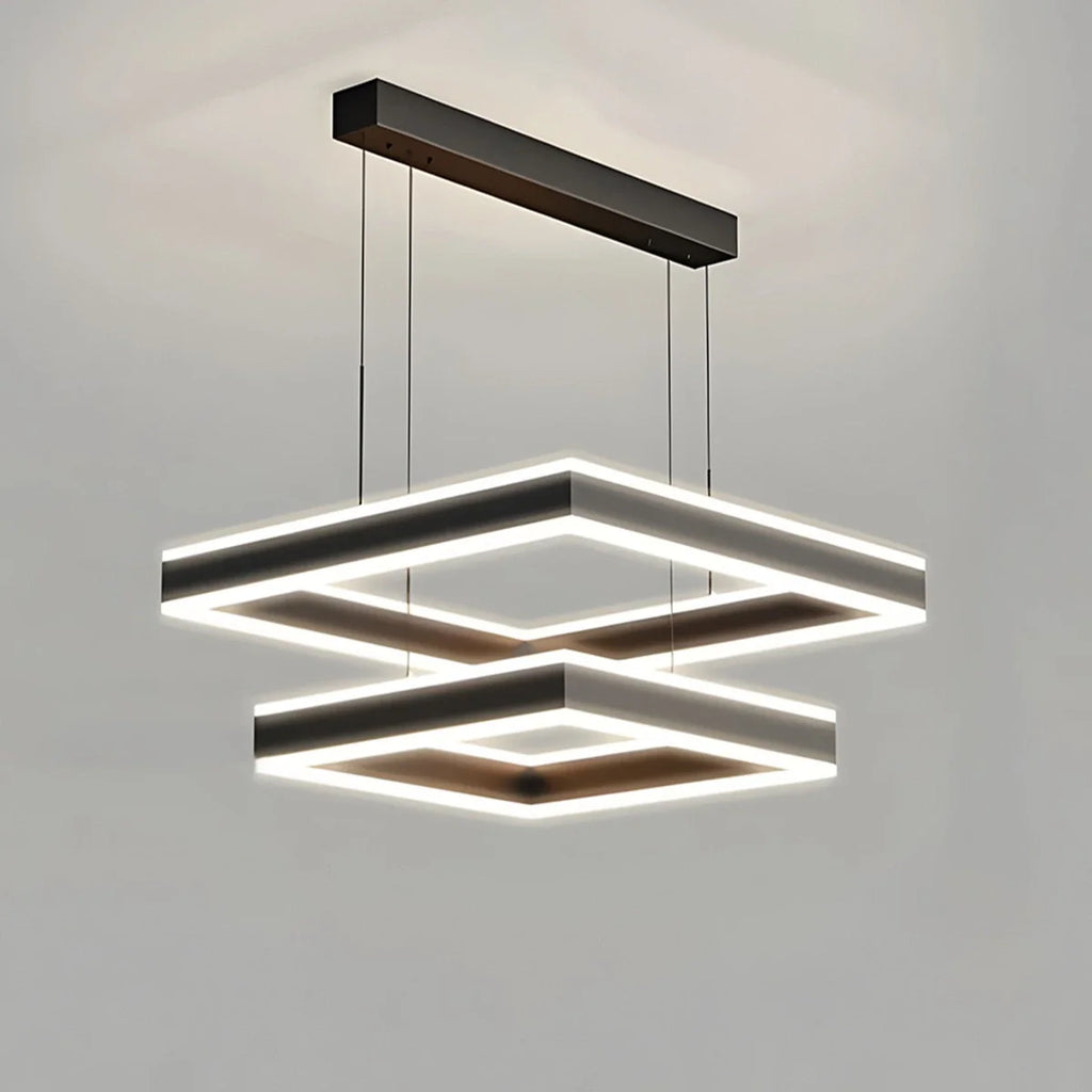 Tiered Black Square Pendant Lamp for Living Room