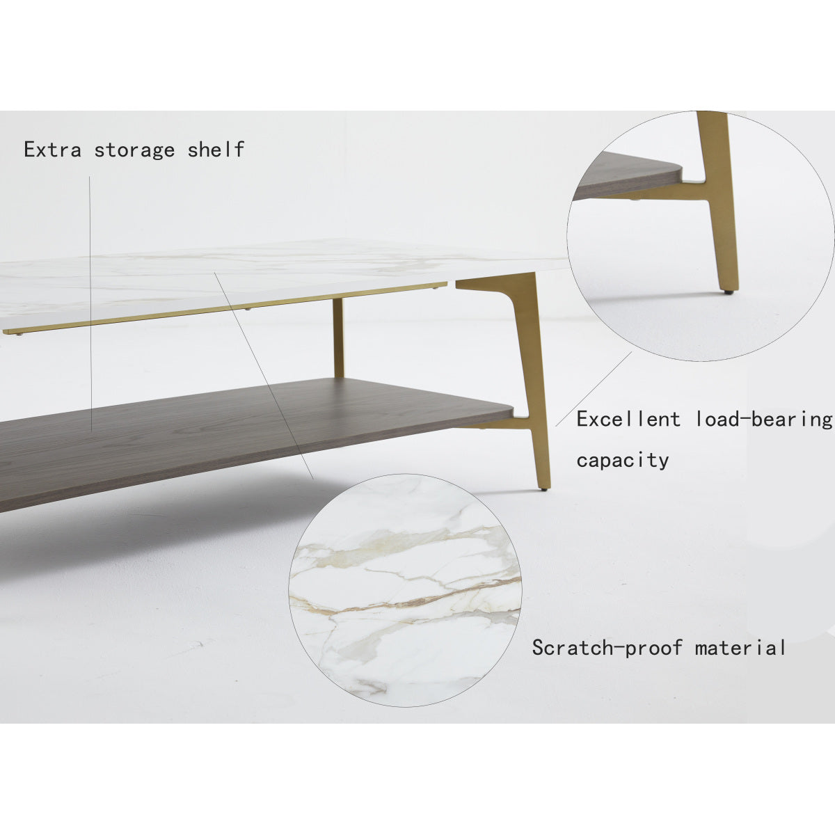 Modern Rectangular Coffee Table with Sturdy Metal Frame