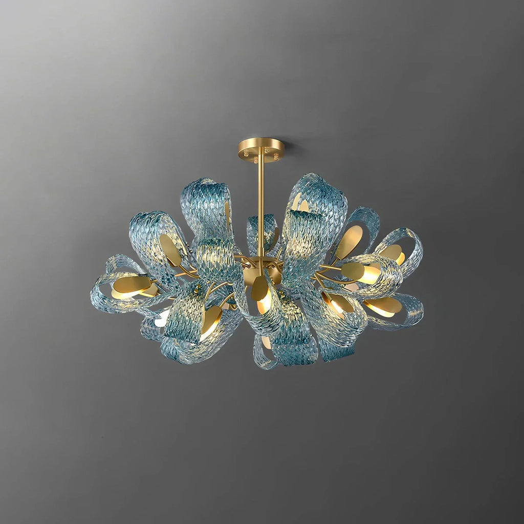 Peacock Blue Art Glass Chandelier for Dining Room