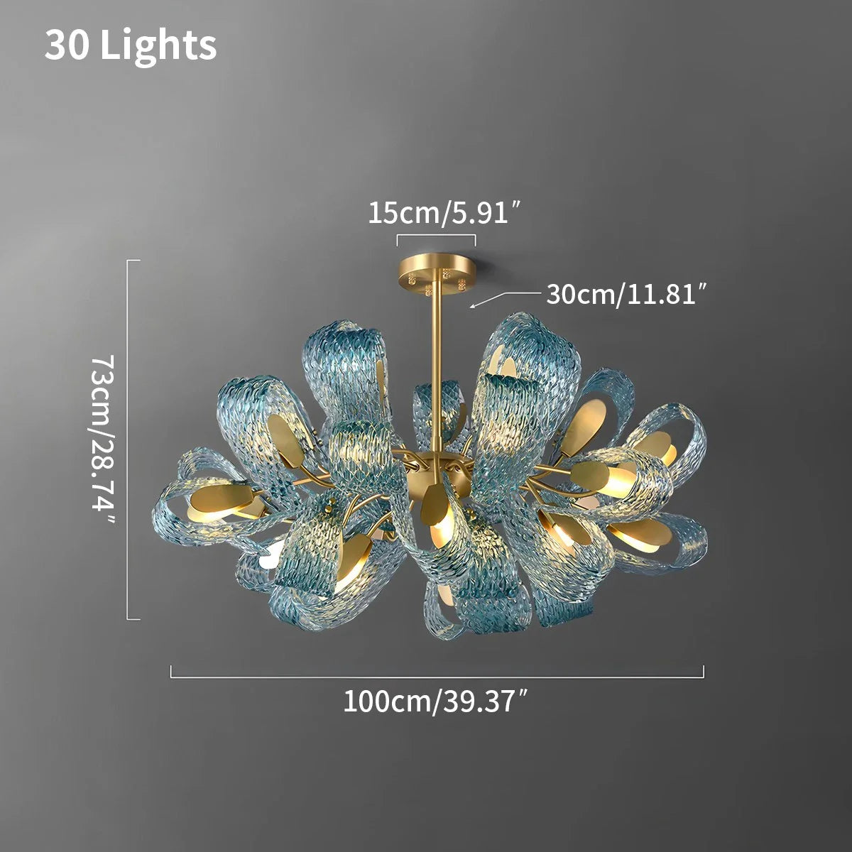 Peacock Blue Art Glass Chandelier for Dining Room