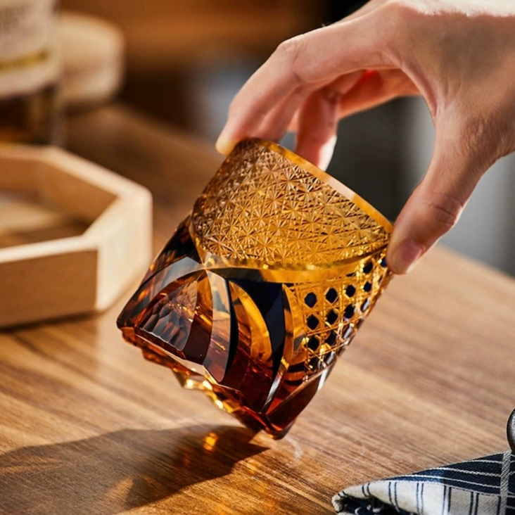 Edo Kiriko Hand-Carved Butterfly Whiskey Glass