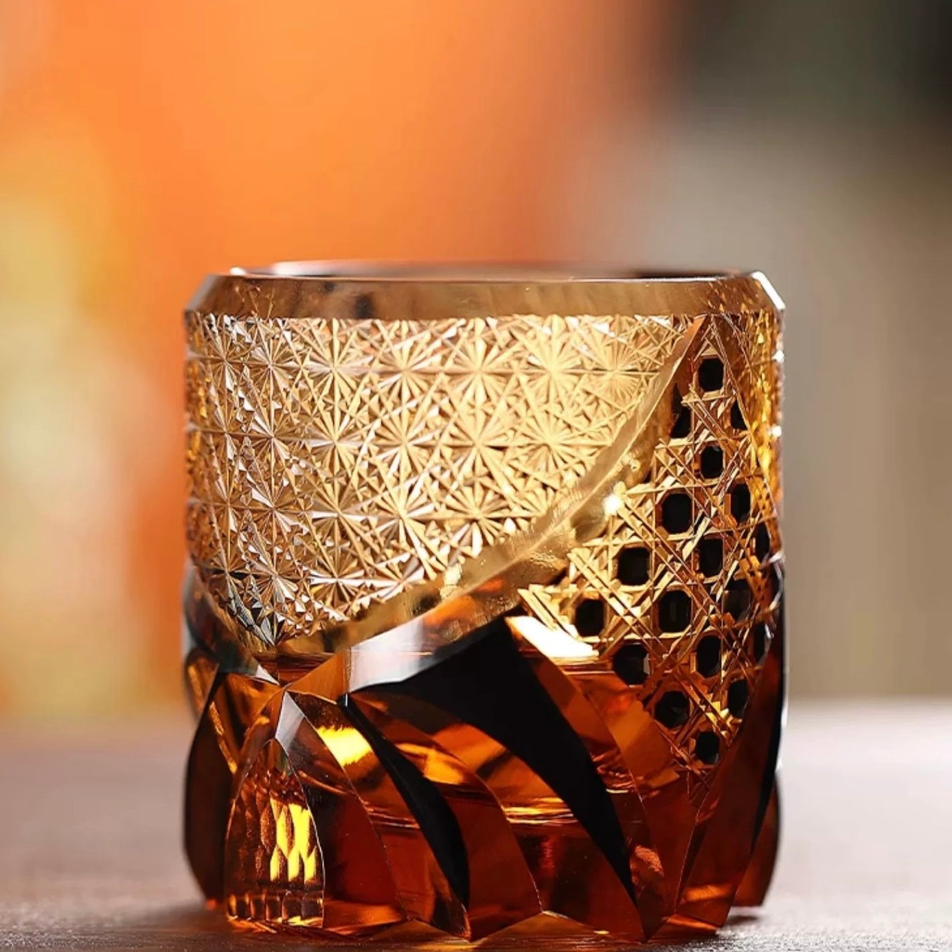 Edo Kiriko Hand-Carved Butterfly Whiskey Glass