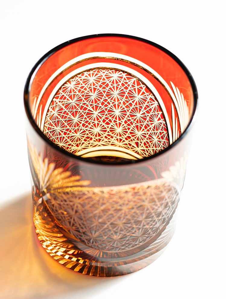 Edo Kiriko Hand-Carved Peacock Pattern Whiskey Glass