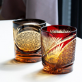 Edo Kiriko Hand-Carved Peacock Pattern Whiskey Glass
