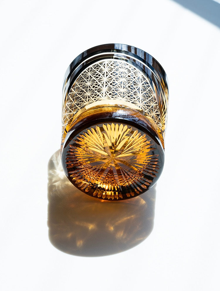 Edo Kiriko Hand-Carved Peacock Pattern Whiskey Glass