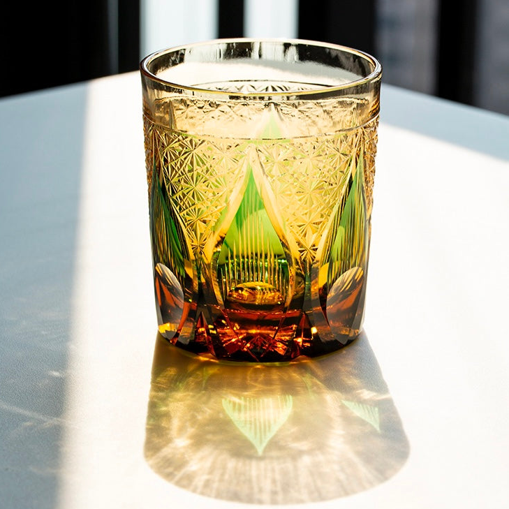Edo Kiriko Hand-Carved Candle Flame Whiskey Glass
