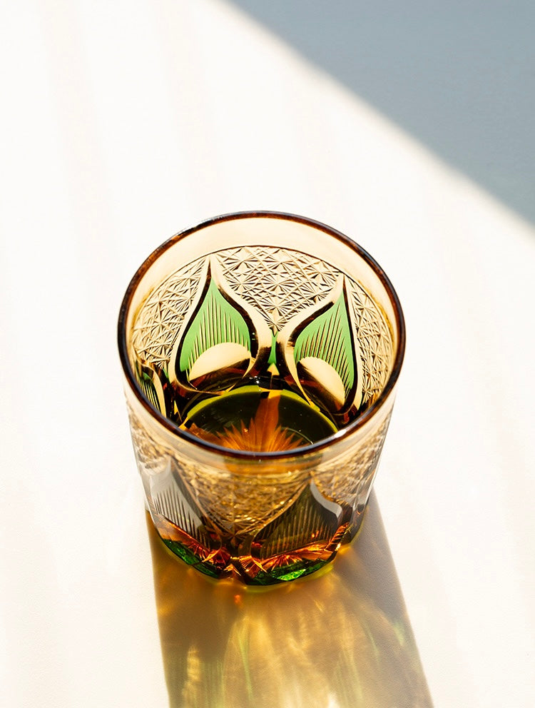 Edo Kiriko Hand-Carved Candle Flame Whiskey Glass