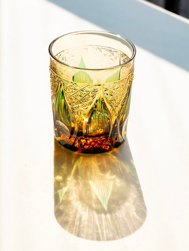 Edo Kiriko Hand-Carved Candle Flame Whiskey Glass