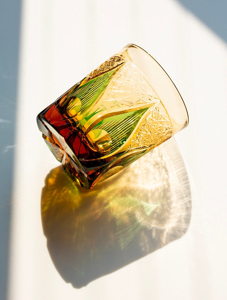 Edo Kiriko Hand-Carved Candle Flame Whiskey Glass