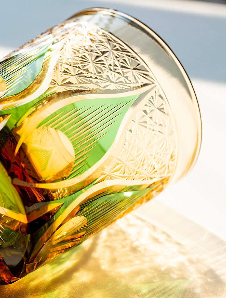 Edo Kiriko Hand-Carved Candle Flame Whiskey Glass