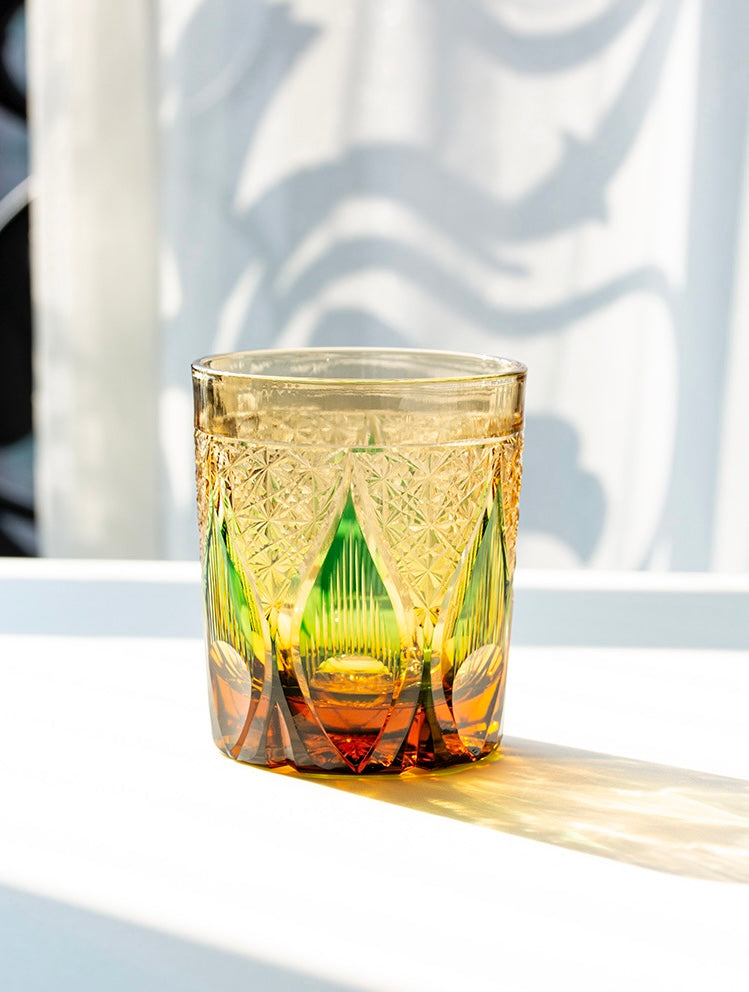 Edo Kiriko Hand-Carved Candle Flame Whiskey Glass