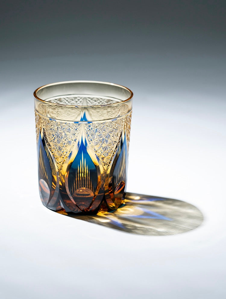 Edo Kiriko Hand-Carved Candle Flame Whiskey Glass