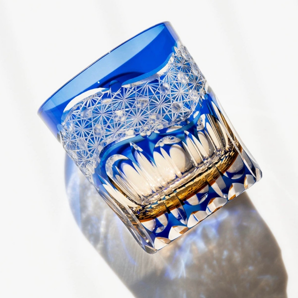 Edo Kiriko Hand-Carved Dawn Tricolor Whiskey Glass