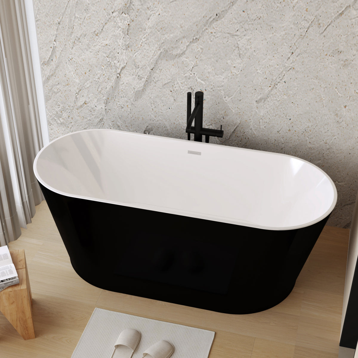 59" Black Freestanding Soaking Tub
