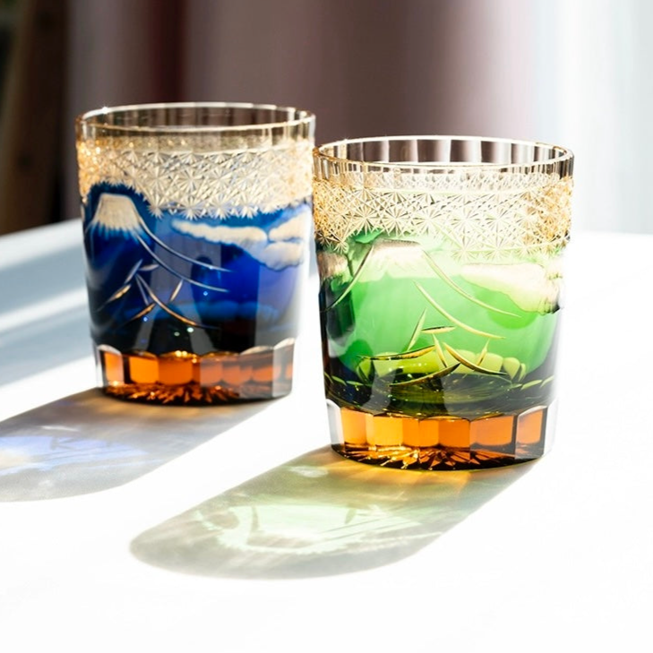 Edo Kiriko Hand-Carved Mount Fuji Whiskey Glass