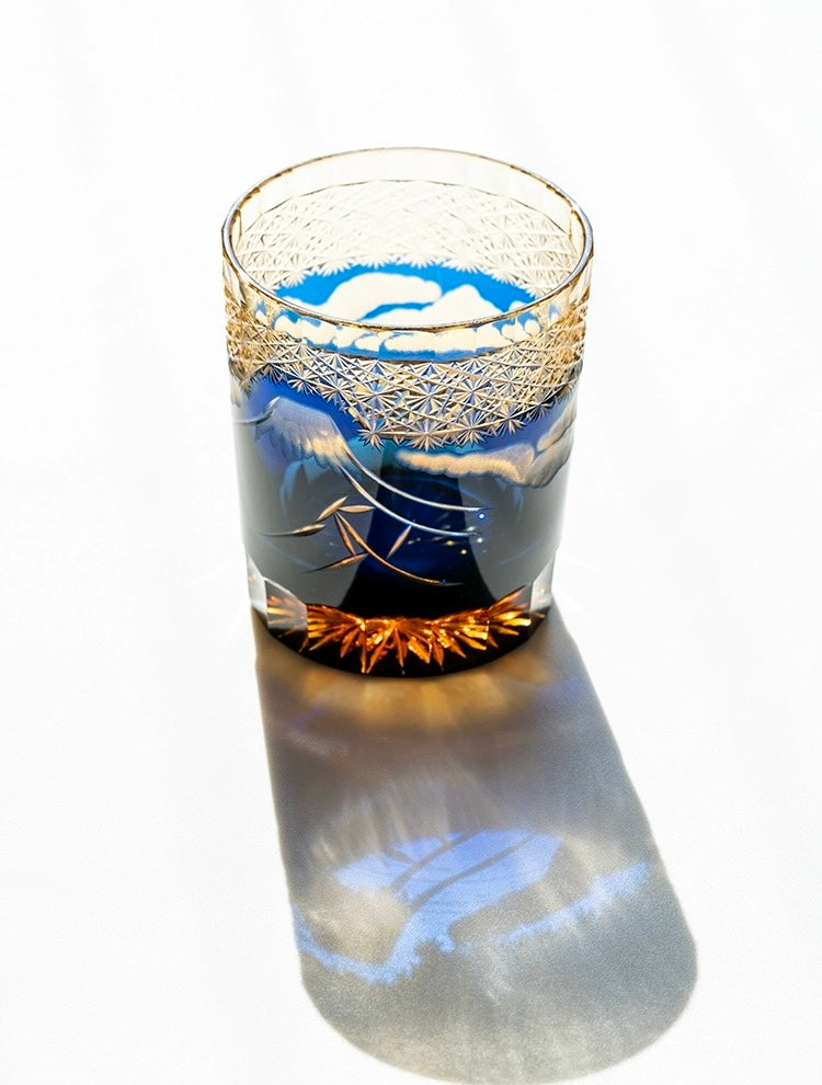 Edo Kiriko Hand-Carved Mount Fuji Whiskey Glass