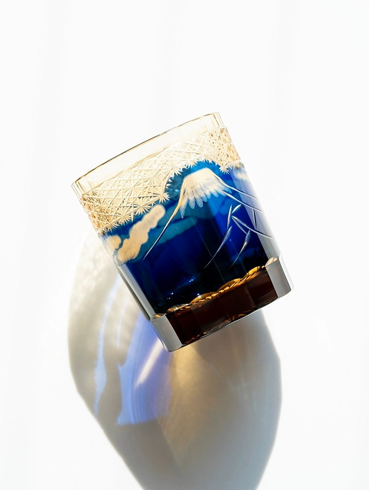 Edo Kiriko Hand-Carved Mount Fuji Whiskey Glass