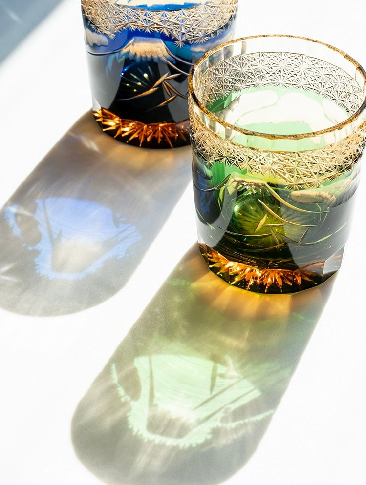 Edo Kiriko Hand-Carved Mount Fuji Whiskey Glass