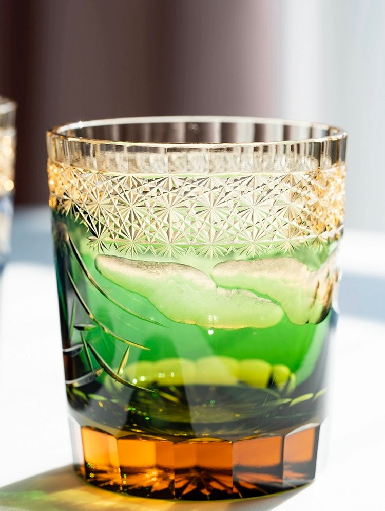 Edo Kiriko Hand-Carved Mount Fuji Whiskey Glass