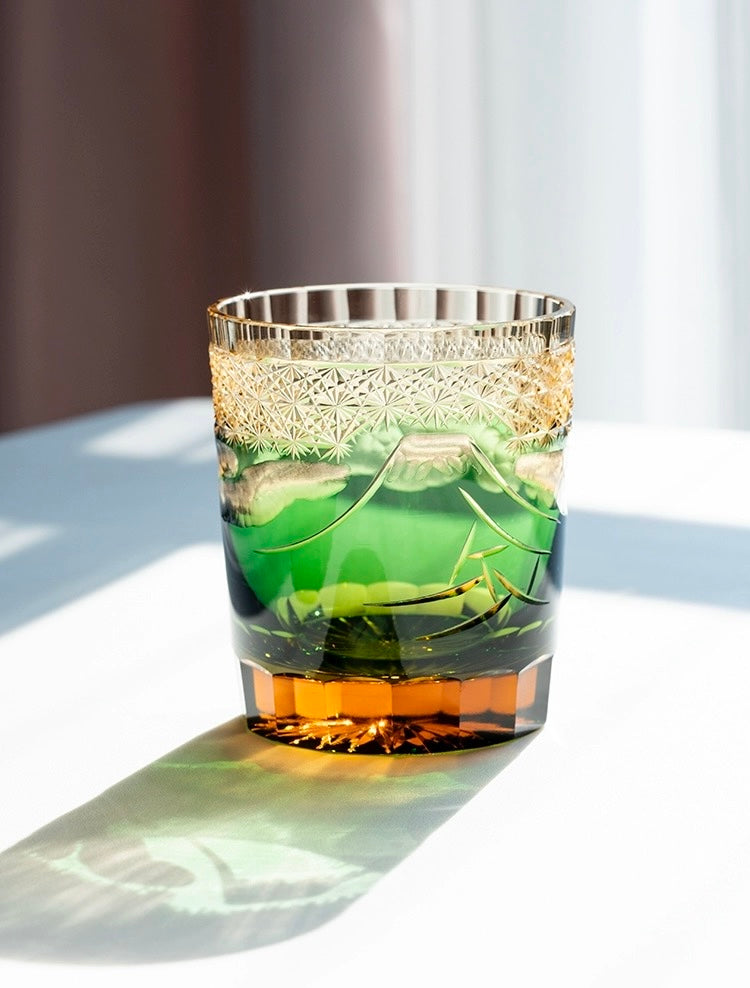 Edo Kiriko Hand-Carved Mount Fuji Whiskey Glass