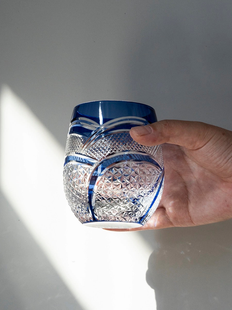 Edo Kiriko Hand-Carved Ripple Whiskey Glass