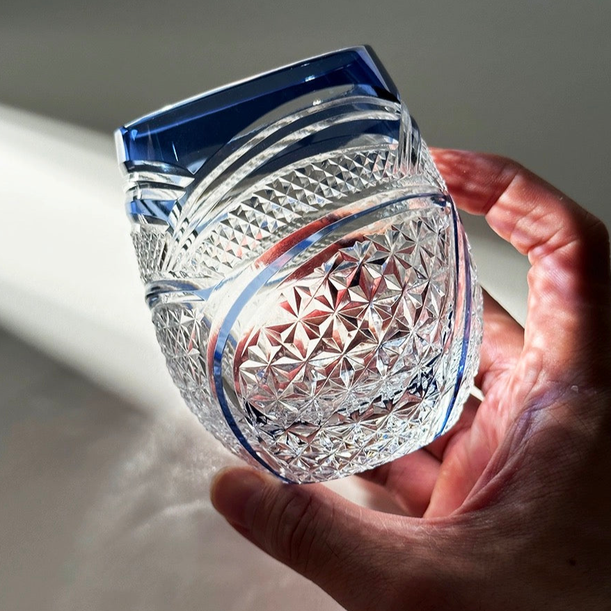 Edo Kiriko Hand-Carved Ripple Whiskey Glass