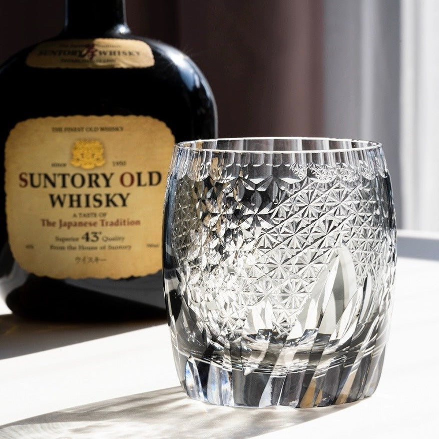Edo Kiriko Hand-Carved Frost Flower Whiskey Glass
