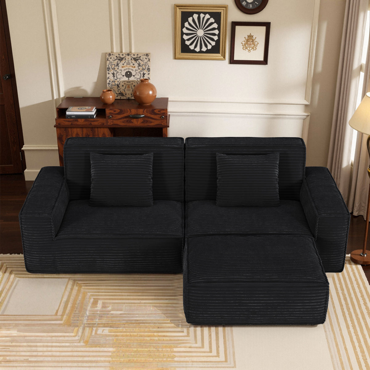 106.3 inch Striped Compression Chaise Longue Sofa