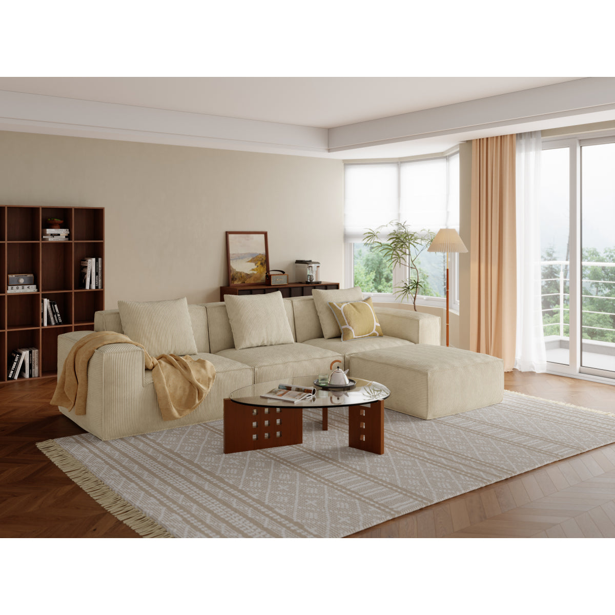 118-inch modular sofa can be converted into an oversized sofa bed Free conversion sofa set flexible configuration, soft corduroy cloud velvet fabric