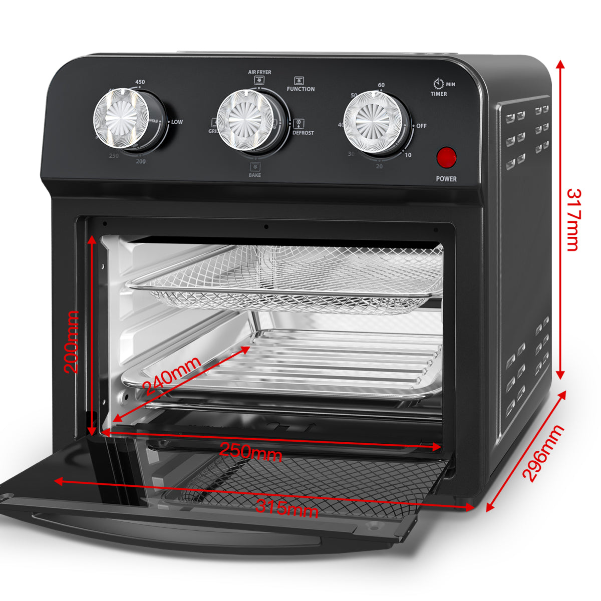 12.5 Quart 1500W Air Fryer Convection Toaster Oven 7-in-1 Stainless Steel Black